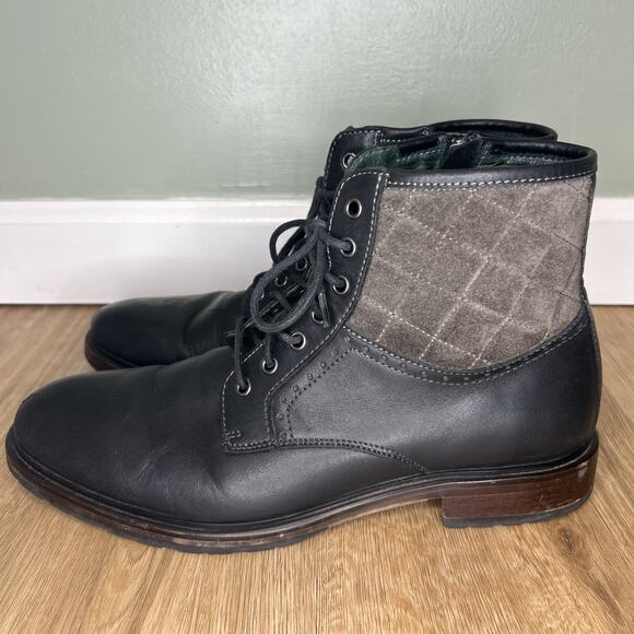 Johnson & Murphy Men’s 8.5 Boot Leather Black Lace Up Zip Quilted Suede Ankle - Picture 5 of 9